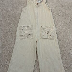 Cream Jumpsuit with Crochet Pockets